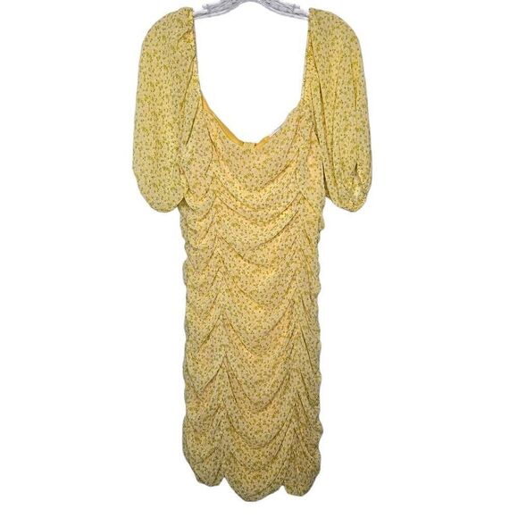 All In Favor Yellow Floral Sasha Ruched Mini Dress Size XL - Picture 2 of 9